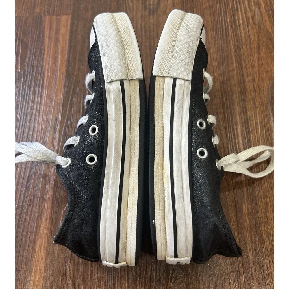 Converse All Stars Girls Size 1 Low Top Sneaker Black Canvas & Glitter B406